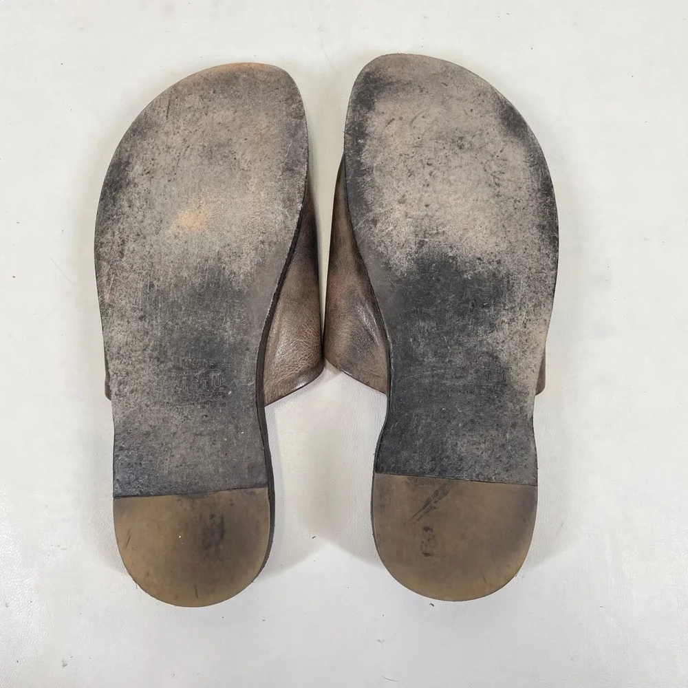 Bed Stu Brown Distressed Leather Slide Sandals Red Lining Mens 7.5 Mexico